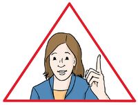 Eine Frau im Dreieck mit erhobenen Zeigefinger