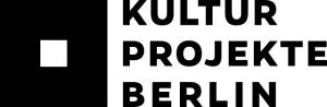 Logo Kulturprojekte Berlin: Links als Symbol ein schwarzes Quadrat mit mittig einem kleinen weißen Quadrat. Daneben rechts der Schriftzug Kulturprojekte Berlin