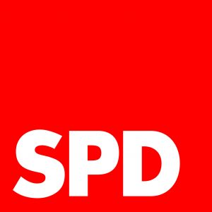 Das Logo von der SPD. Die Buchstaben SPD in weiß auf rotem Grund